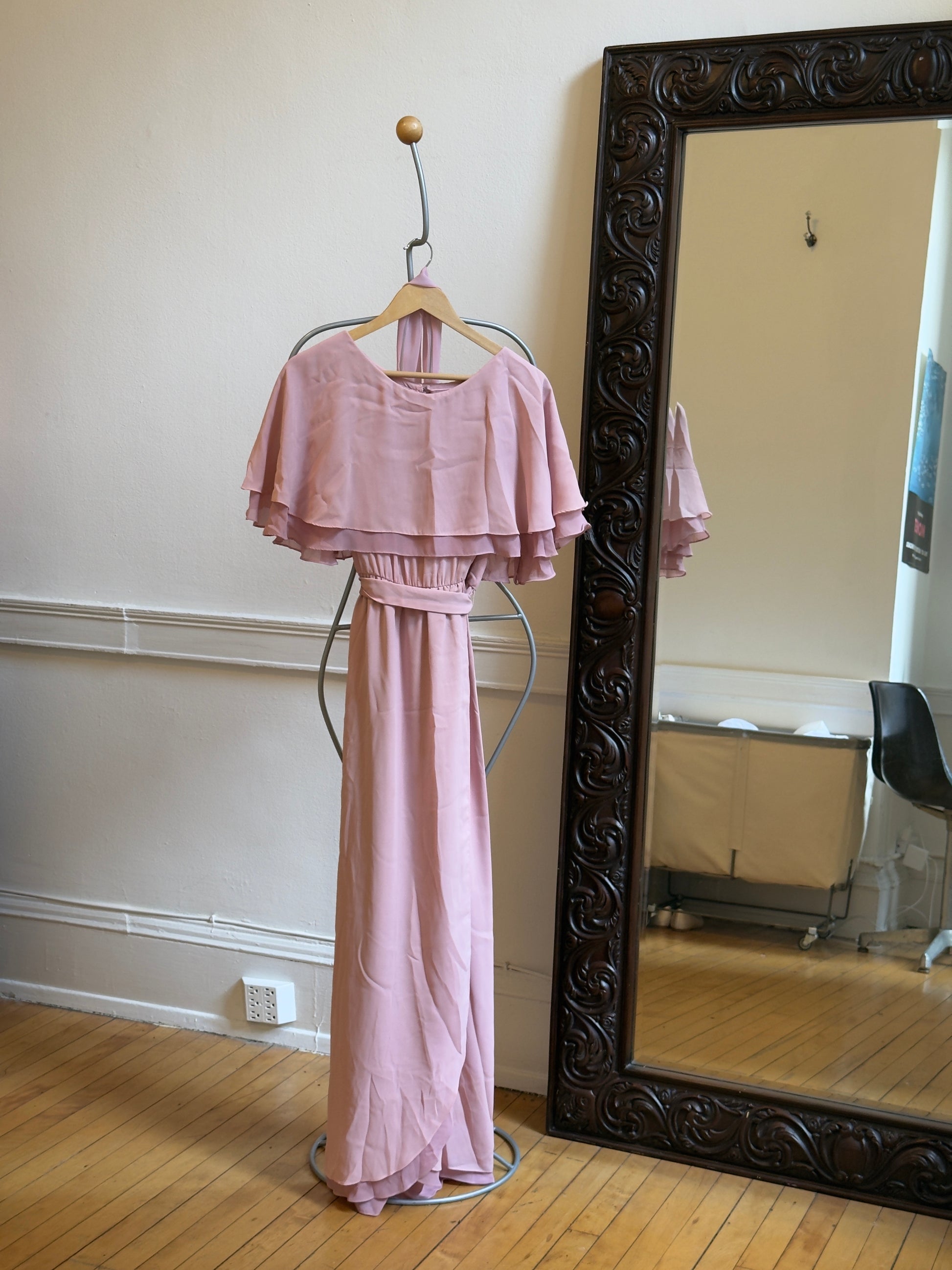Vintage 60's Mauve Pink Chiffon Evening Dress with Neck Scarf – Found by Steph