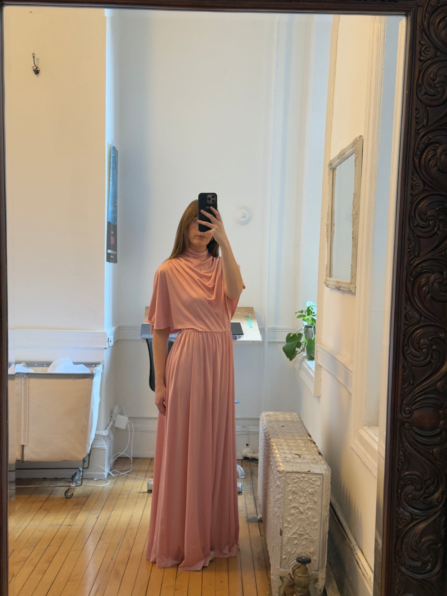 Vintage 70's Blush Pink Grecian Evening Dress