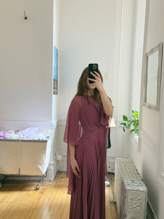 Vintage 80's Pink/Purple Evening Dress with Cape Overlay