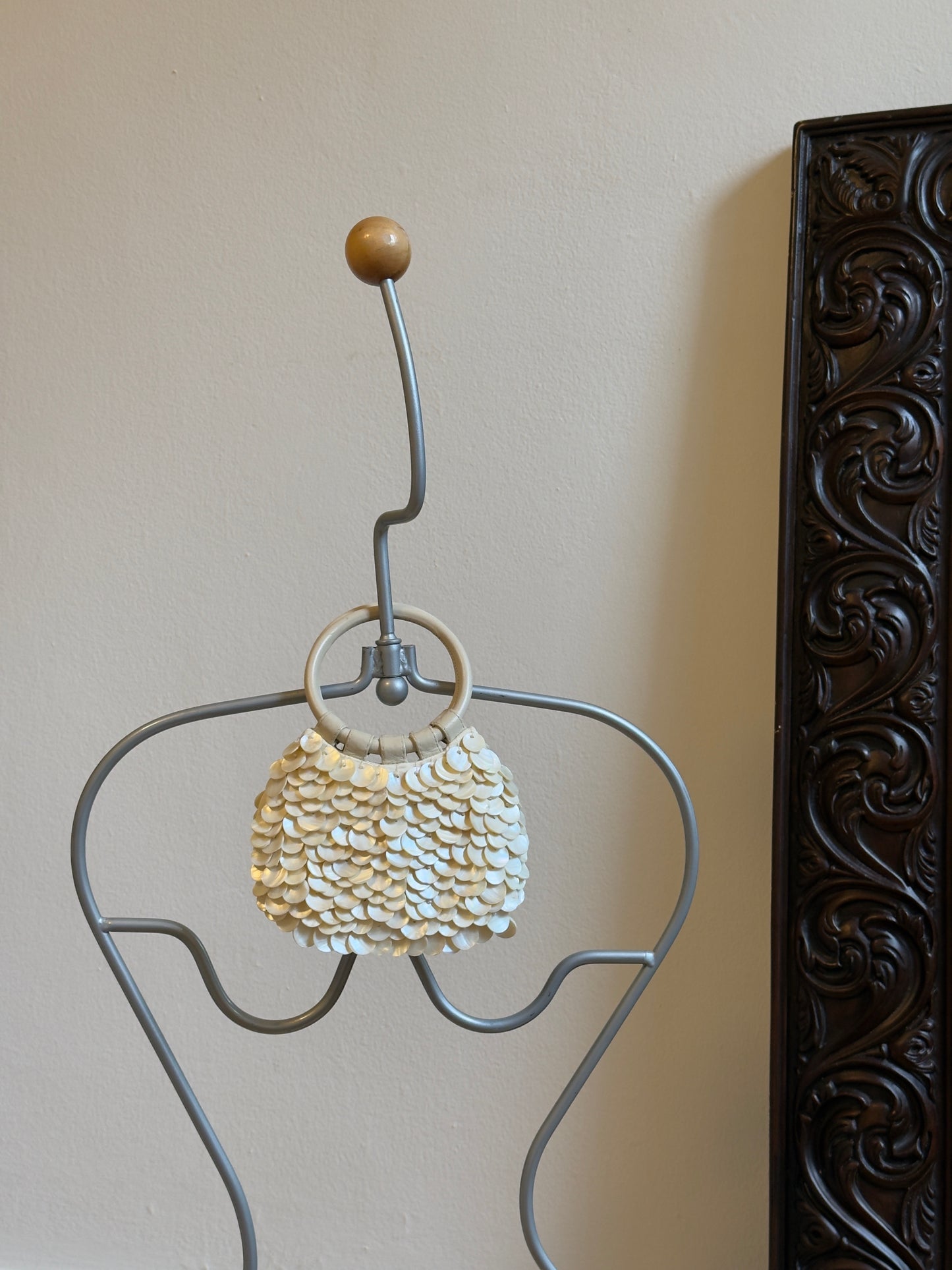 Vintage Y2K Mother of Pearl Shell Purse with Leather Handles