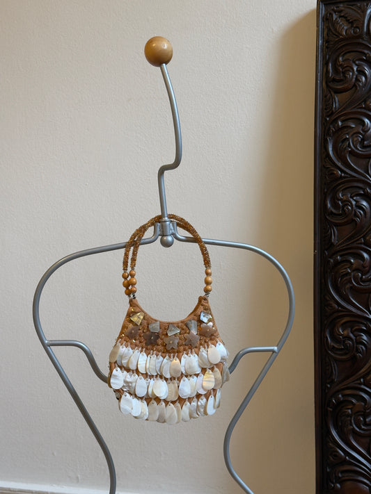 Vintage 90's Orange Mother of Pearl Shell Purse with Sequins