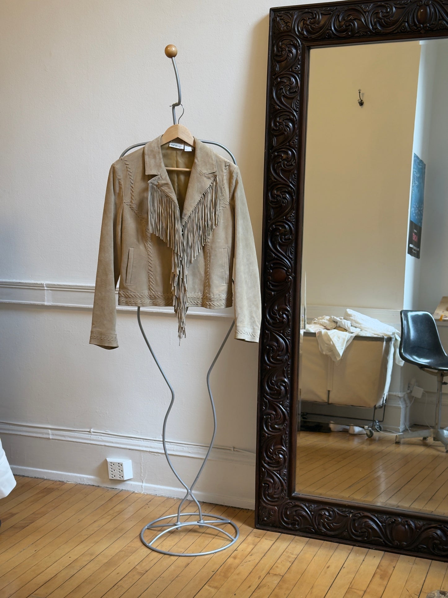 Vintage 90's Light Brown Suede Fringe Western Jacket
