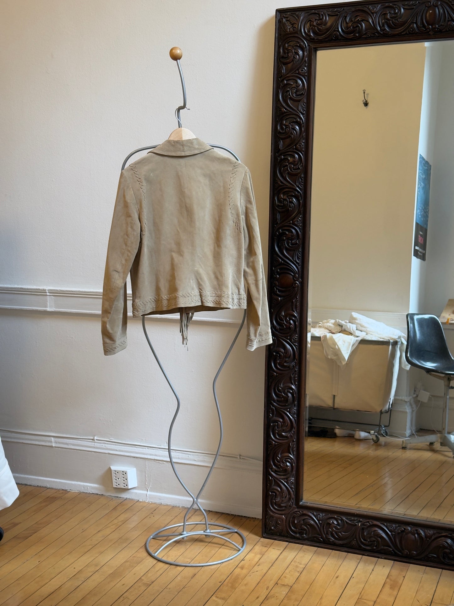 Vintage 90's Light Brown Suede Fringe Western Jacket