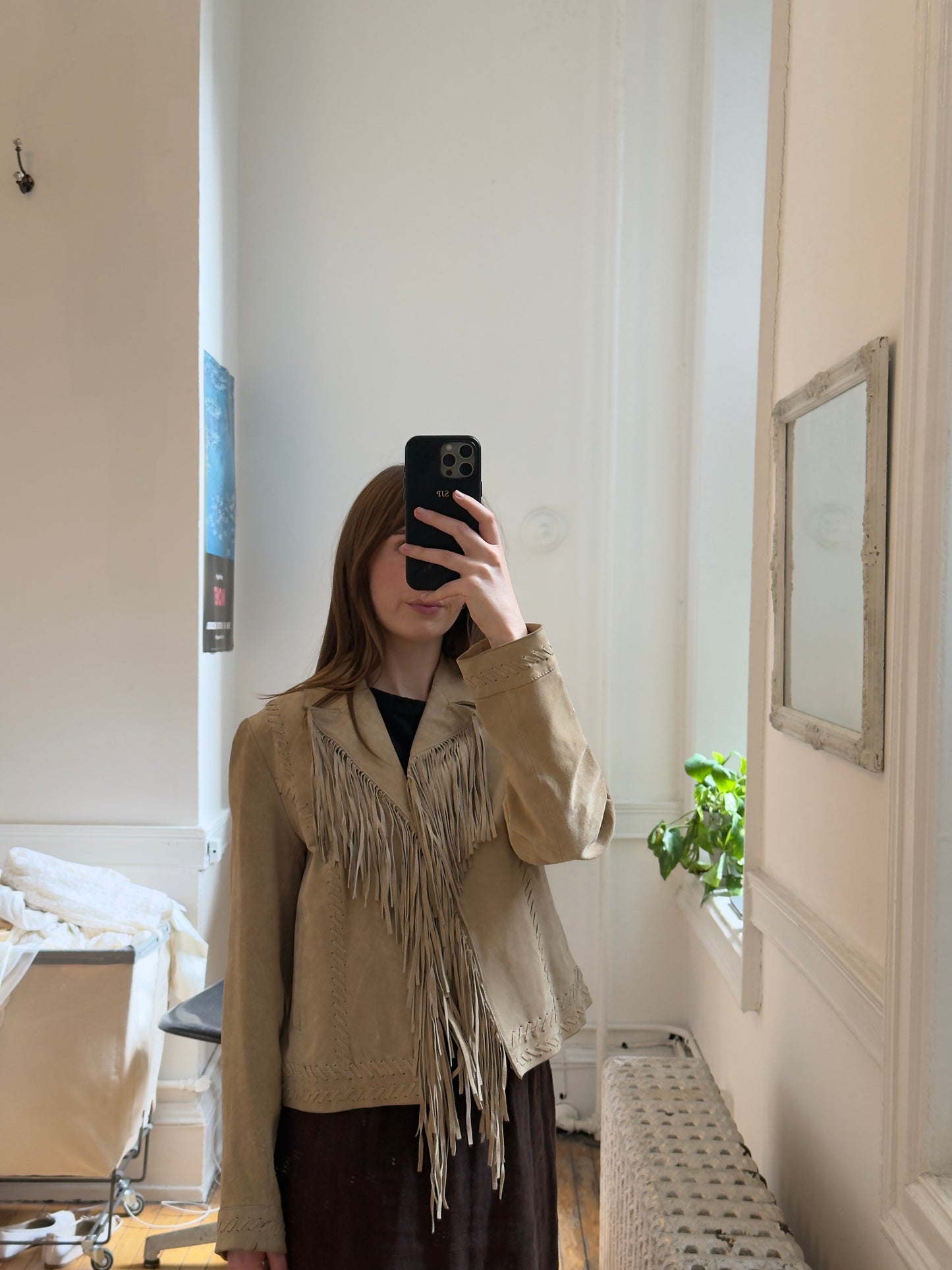Vintage 90's Light Brown Suede Fringe Western Jacket