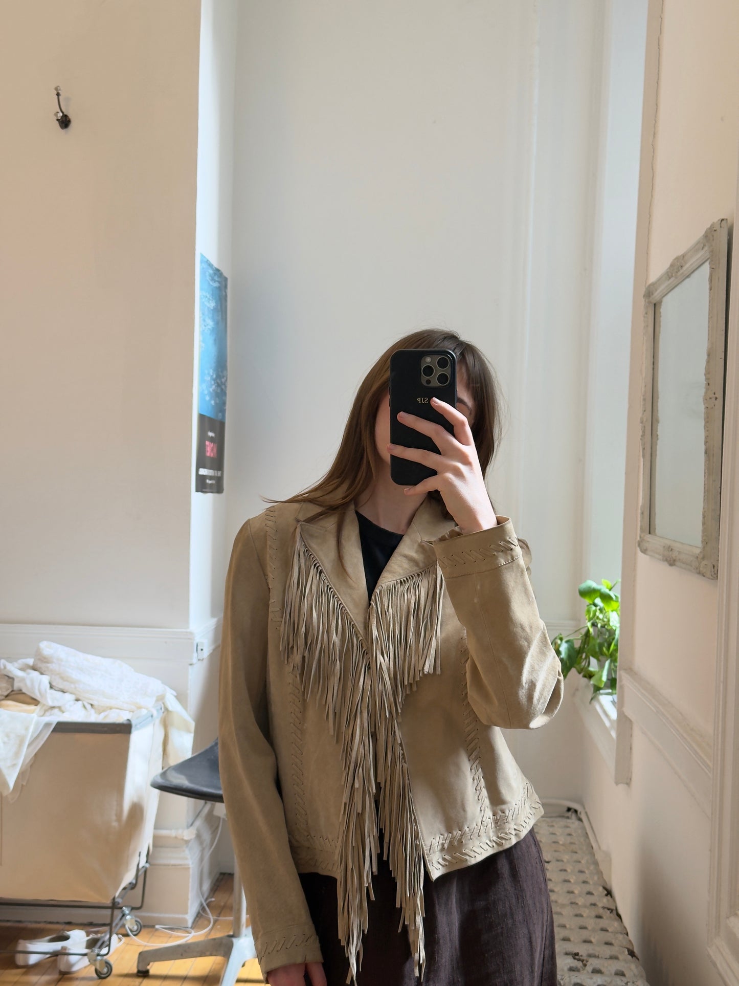 Vintage 90's Light Brown Suede Fringe Western Jacket