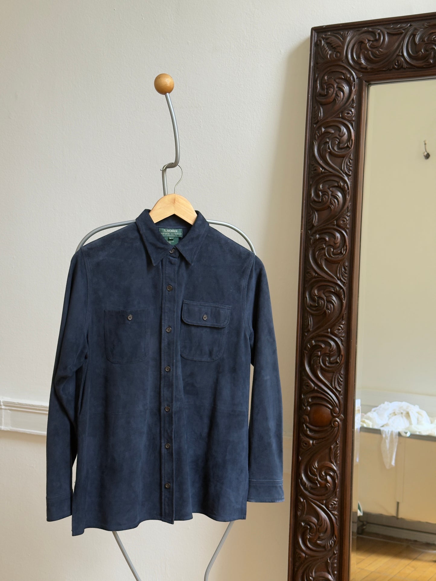 Vintage 90's Ralph Lauren Navy Leather Suede Shirt