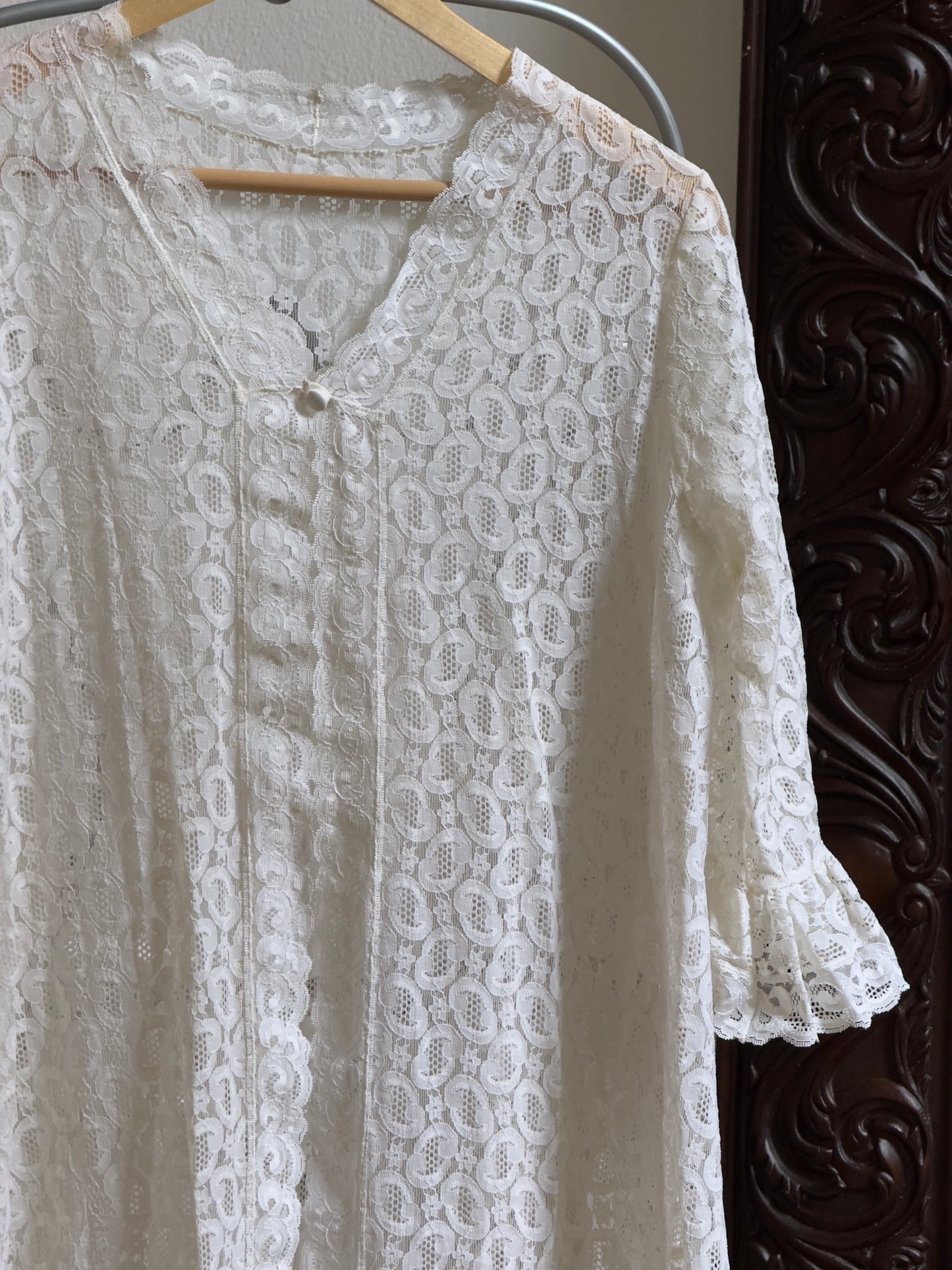Vintage 70's Ivory Lace Overlay Duster Robe