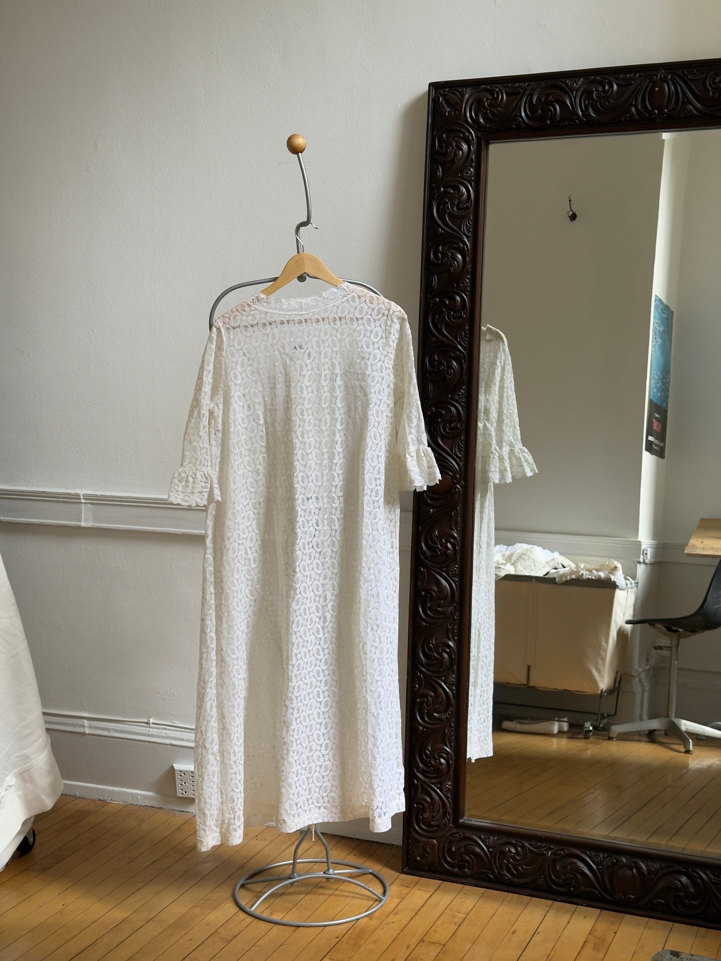 Vintage 70's Ivory Lace Overlay Duster Robe