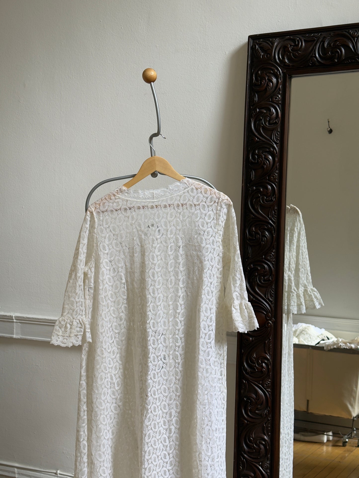 Vintage 70's Ivory Lace Overlay Duster Robe