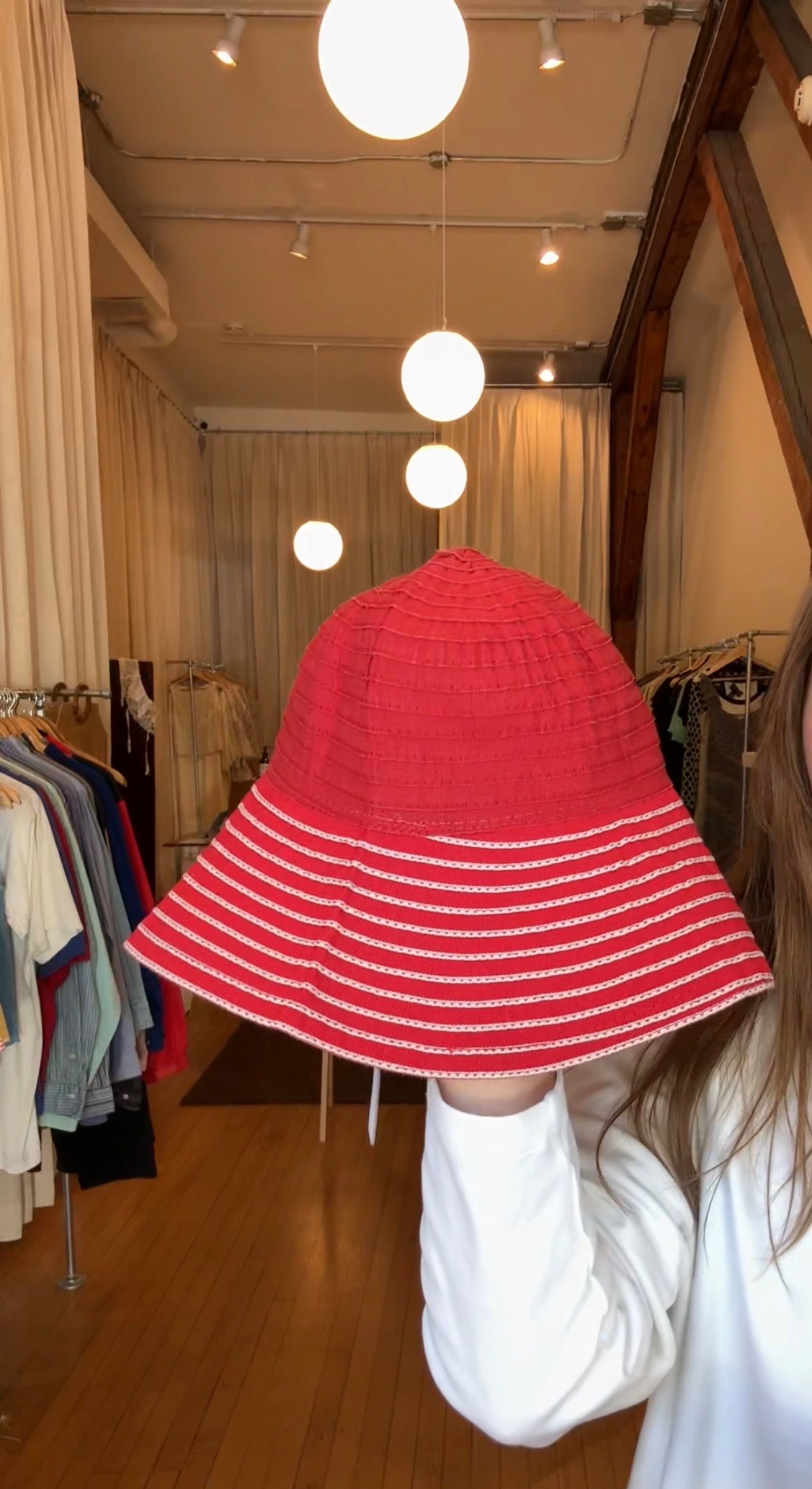 Vintage red/white pleated sun hat by Barney's New York