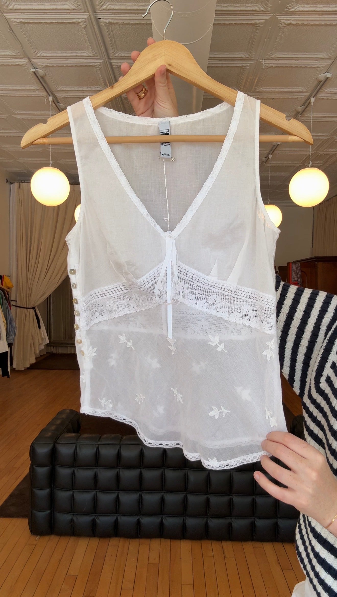 Vintage ivory sheer cotton and lace tank top by Laundry by Shelli Segal (XS)