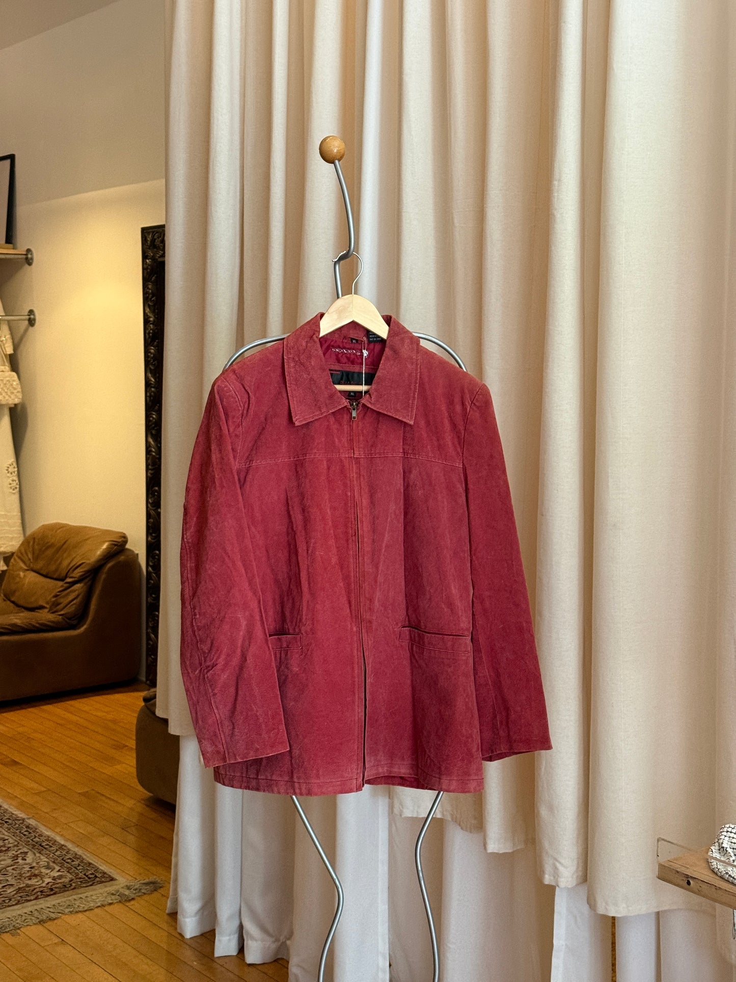 Vintage burgundy 100% leather suede jacket
