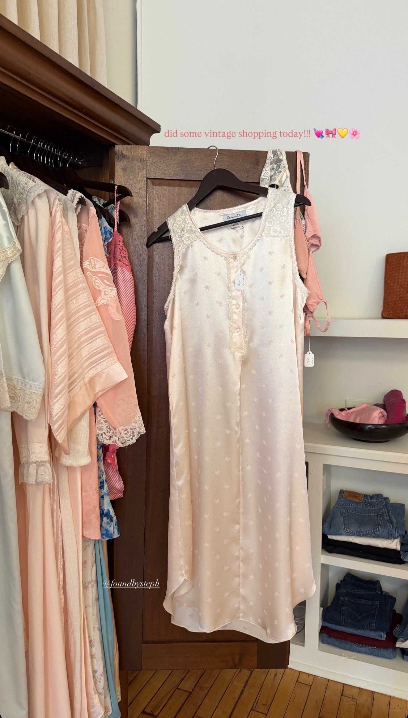 Vintage sleeveless long satin lingerie sleep dress by Christian Dior