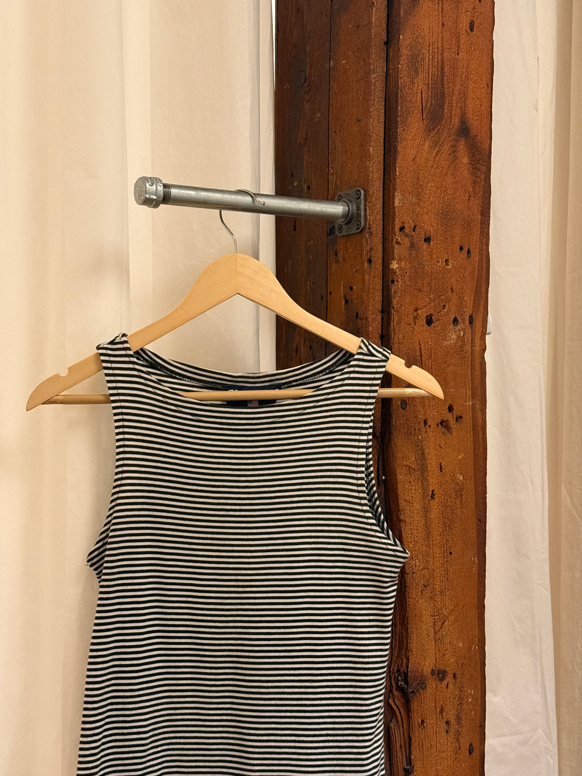 Vintage 100% cotton white/black striped high neck tank by Polo Sport Ralph Lauren