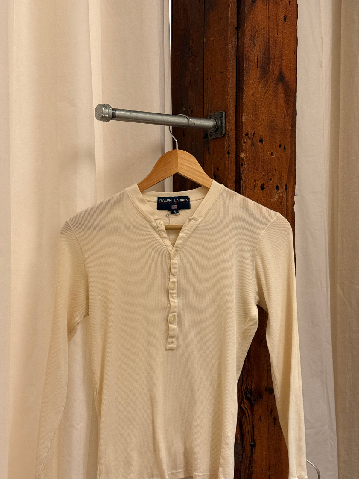 Vintage ivory 100% cotton long sleeve henley top by Ralph Lauren Polo Sport (S)