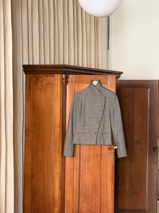 Vintage 100% wool black/ivory button-up asymmetrical blazer jacket by Ralph Lauren Collection (8)