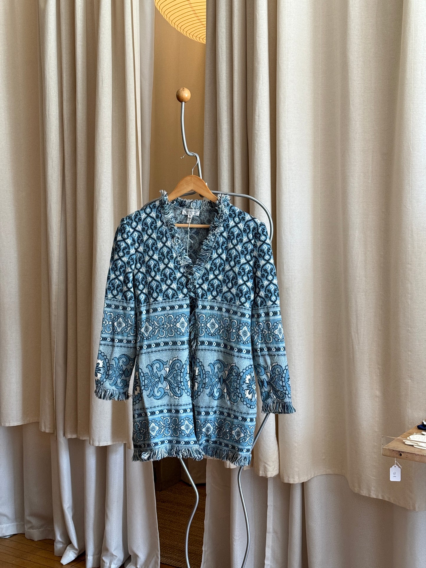 Vintage blue fringe sweater cardigan by St John Sport (2005)