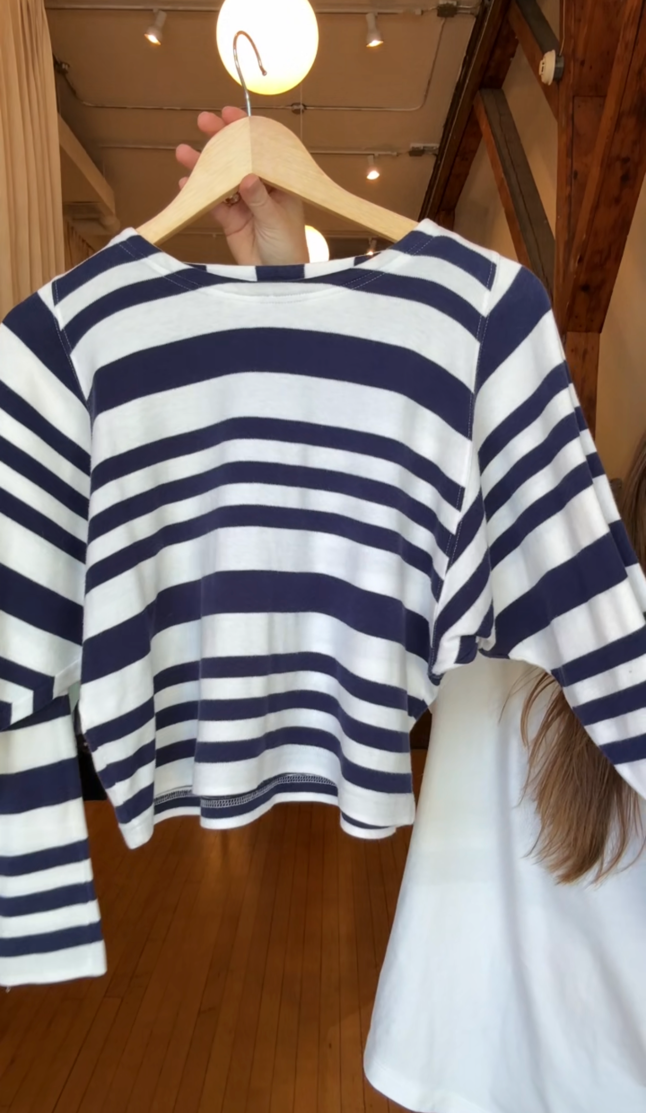 Vintage blue/white striped long sleeve cropped shirt by Christian Dior Separates (1980s)